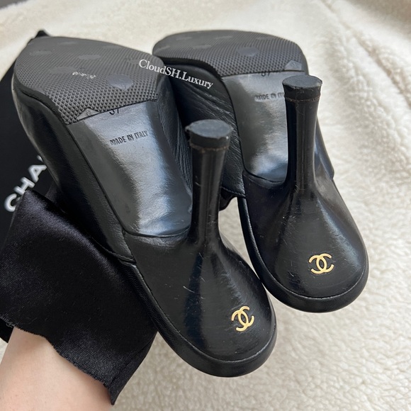 Auth Chanel Vintage Black Pointed CC Logo Mules - Size 37 - Picture 4 of 12
